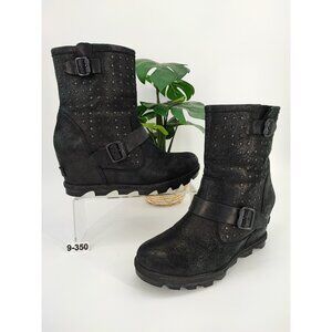 Sorel Wome Joan of Arctic Wedge II Ankle Black Boots Size 9 US
